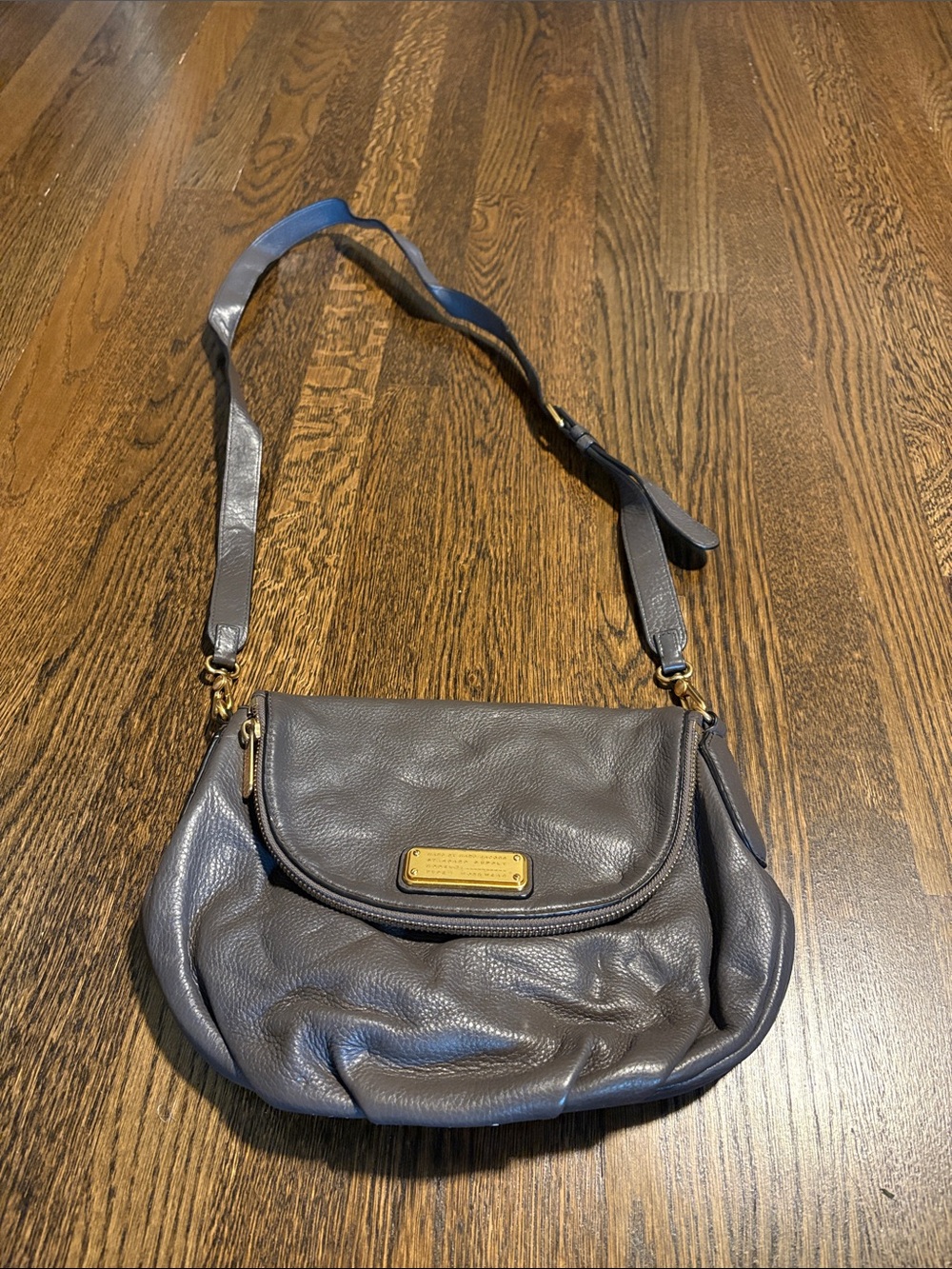 Marc by Marc Jacobs Gray Leather Crossbody with Gold Plaque